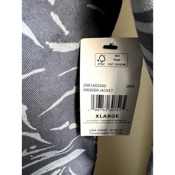NWT Billabong Xander full zip gray print jacket size XL - Picture 5 of 6